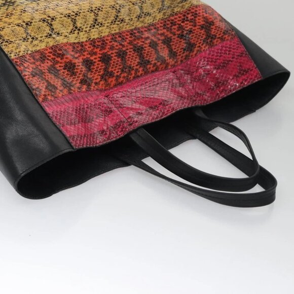 CELINE Tote Bag Leather Black Multicolor Auth 92694 - Picture 7 of 16